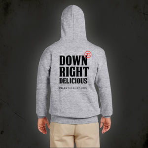 Pman the Chef unisex heather gray hooded sweatshirt backside design