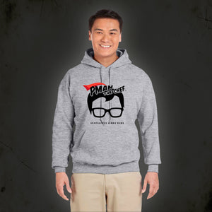 Pman the Chef unisex heather gray hooded sweatshirt front side design