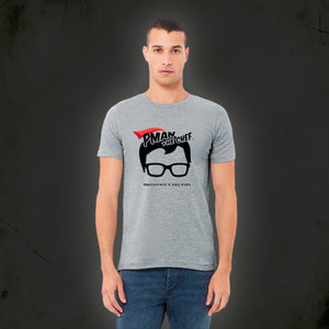 Male wearing a Pman the Chef unisex heather gray  t-shirt
